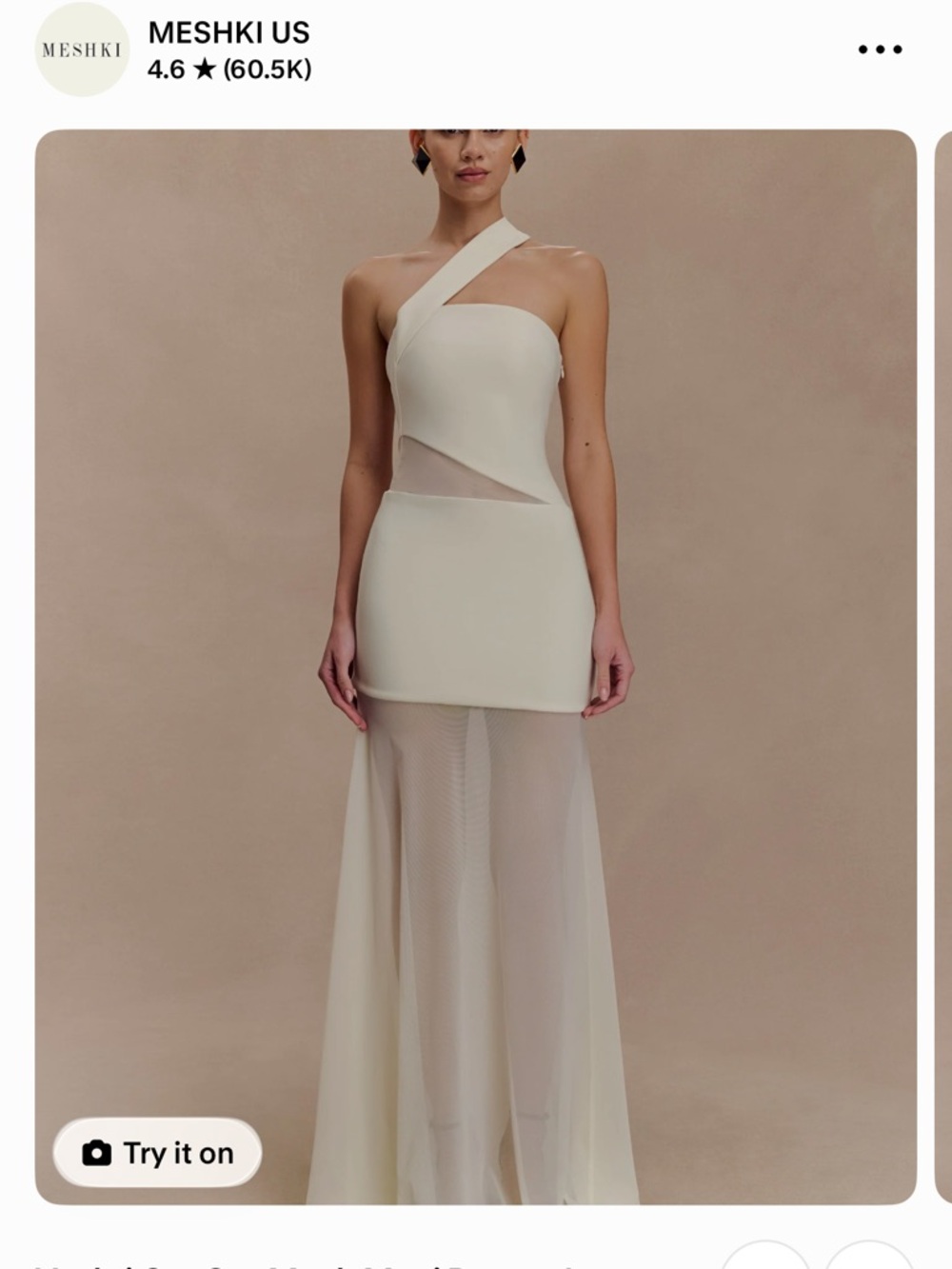 Meshki Cream One-Shoulder Sheer-Panel Maxi Dress